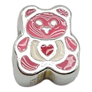 Solvar Sterling Silver Pink Enamel Teddy Bear Slide Charm Kids New Old Stock